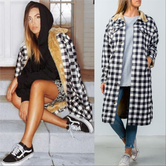 MODA ME COUTURE Jackets & Blazers - Plaid Fur Lined Coat